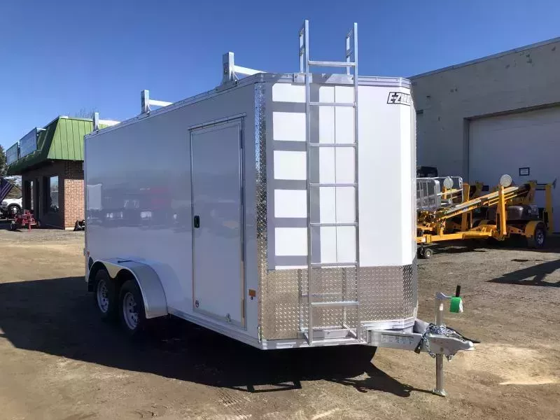 2026 E-Z Hauler 7x16 7K Aluminum Enclosed Cargo Trailer w/Barn Doors - Ladder Racks. 1580 lbs.