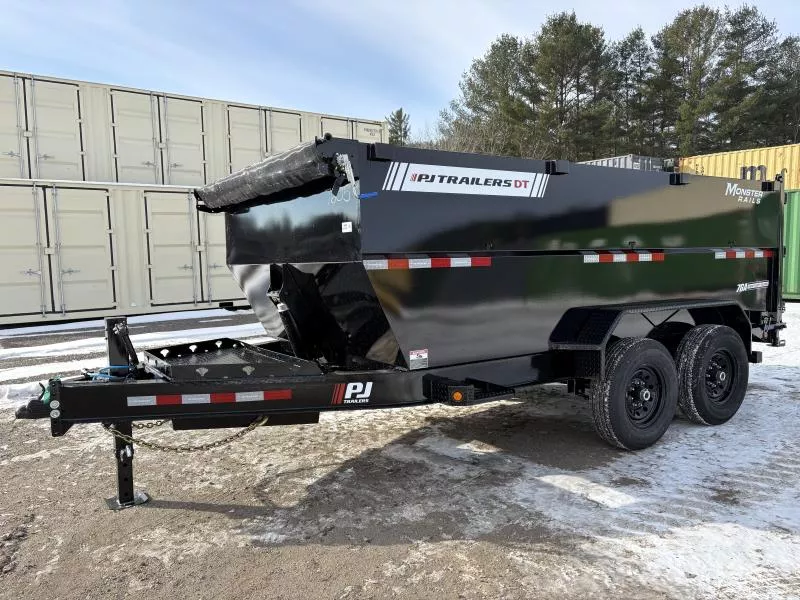 2026 PJ Trailers 7x14 14K Low Profile Telescopic Dump Trailer w/ 4’ Sides & Barn Door Gate