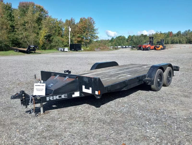 2021 Rice 7x18 7K Powder Coated Car Hauler w/Ramps, Spare Mount, Toolbox