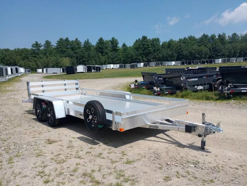 2025 Bear Track 7x16 Aluminum Open Utility Trailer w/Bi-Fold Ramp Gate, Tandem Axles, Rail Kit, Spare Tire
