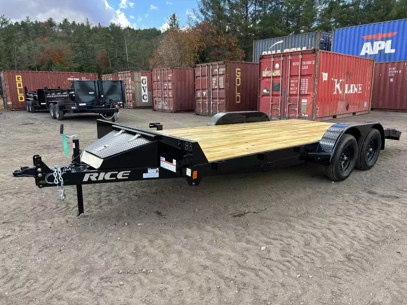 2025 Rice Trailers 7x18 7K Powder Coated Car Hauler w/Spare Mount, Toolbox, & Ramps