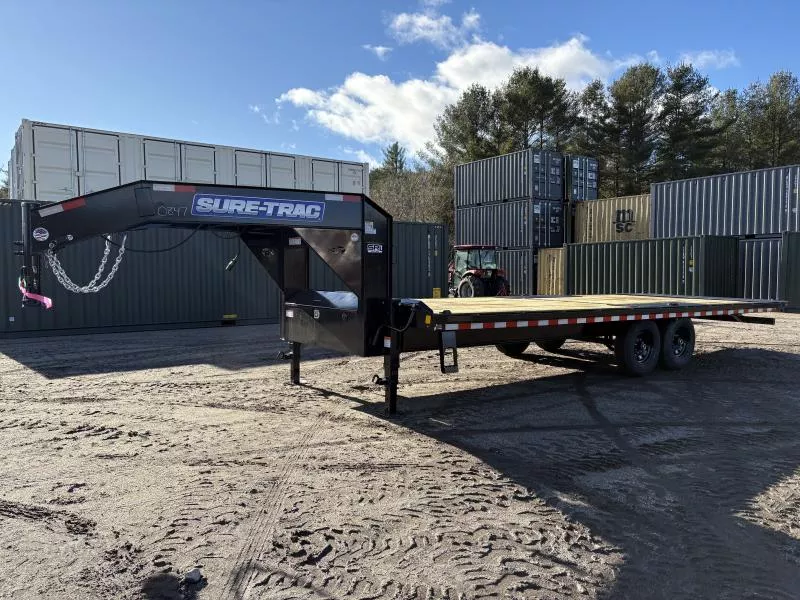 2026 Sure-Trac 8.5X24 15K Heavy Duty Power Tilt Gooseneck Equipment Trailer w/Spare Tire Carrier, D-Rings & Tool Tray