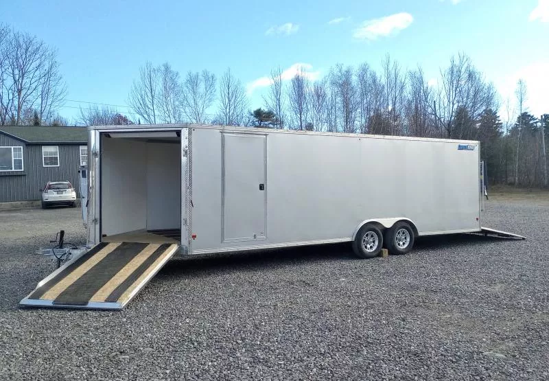 2019 Cargo Pro 8.5x24 7K Aluminum All-Sport 4/5 Place Drive In/Out Snowmobile Trailer w/Mats & Guides, Tapered Ramps, Aluminum Wheels