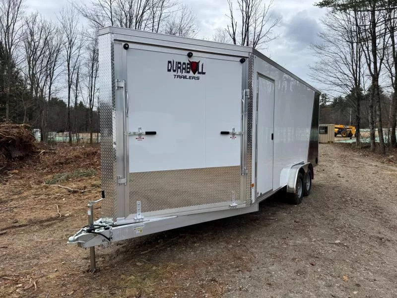 2026 Durabull Trailers 7.5x18 Aluminum 3-Place Inline Snowmobile Trailer w/Extra Height & Spoiler