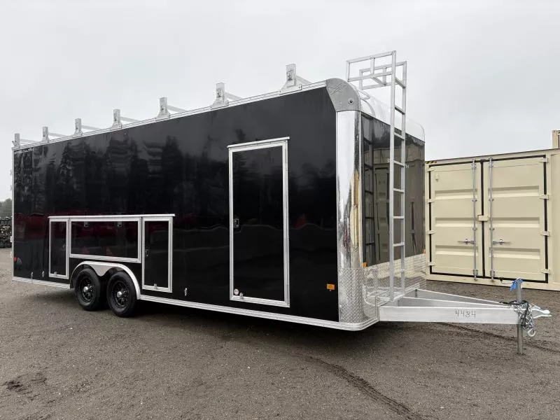 2026 Stealth Trailers 8.5x24 10K Aluminum Enclosed Car Hauler w/Extra Height, Black Aluminum Wheels, Barn Doors, Walk-On Roof, Deluxe Ladder Racks, Tool Crib Package & Extended Tongue