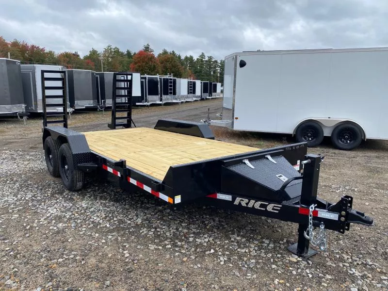 2026 Rice Trailers 7x16 Powder Coated 10k Equipment Trailer w/Stand-Up Ramps & Toolbox