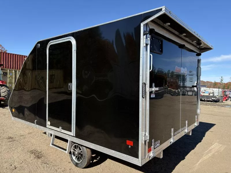 2026 SnoPro Trailers 101x12 2-Place Aluminum Hybrid Snowmobile Trailer w/Rear Door Canopy w/Lights, Tapered Ramp Door, Aluminum Wheels & Galvanized Axle