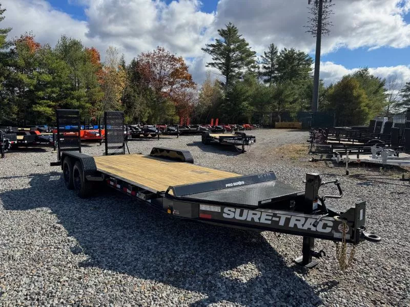2026 Sure-Trac 7x20 Powder Coated 17.6K Pro-Series Equipment Trailer w/Stand-Up Ramps & Toolbox