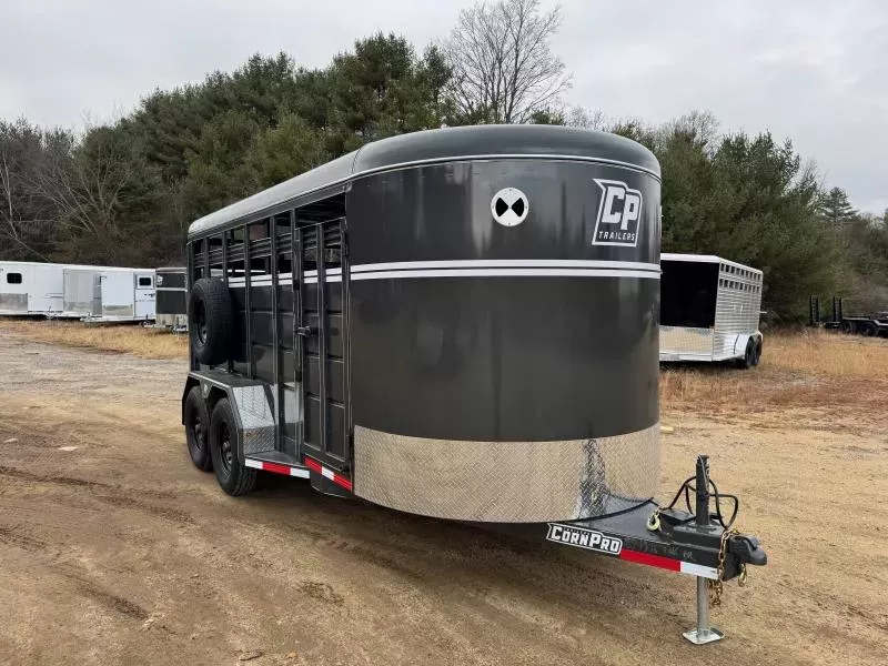 2026 CornPro 7x16 Steel 12K Livestock Trailer w/Center Divider & Combo Gate