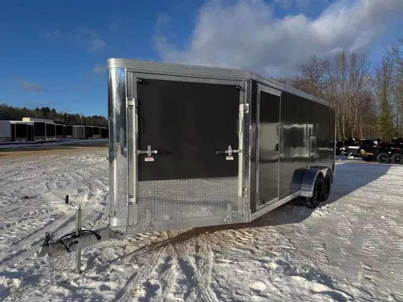 2026 Stealth Trailers 7x18+4.5 Aluminum 3-Place Drive In/Out Enclosed Snowmobile Trailer w/Mats & Guides