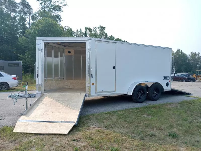 2026 E-Z Hauler XLT 7x14 Aluminum 2-Place Drive In/Out Snowmobile Trailer w/Spring Assist Ramps