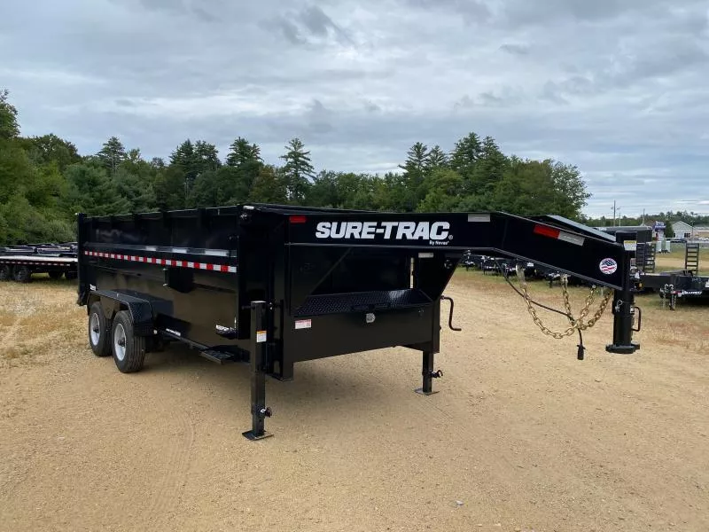 2025 Sure-Trac 7x18 Powder Coated 25.9K Super Duty Gooseneck Dump Trailer w/Tarp Kit & Ramps