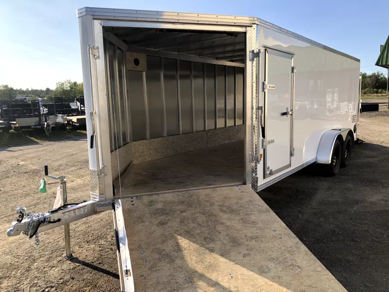 2026 E-Z Hauler XLT 7x18 Aluminum 3-Place Drive In/Out Snowmobile Trailer w Spring Assist Ramps. 1930 lbs.