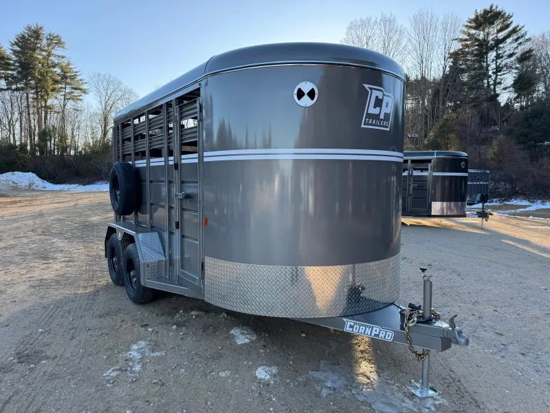 2026 CornPro 7x14 Steel 10K Livestock Trailer w/Extra Height, Center Divider & Combo Gate