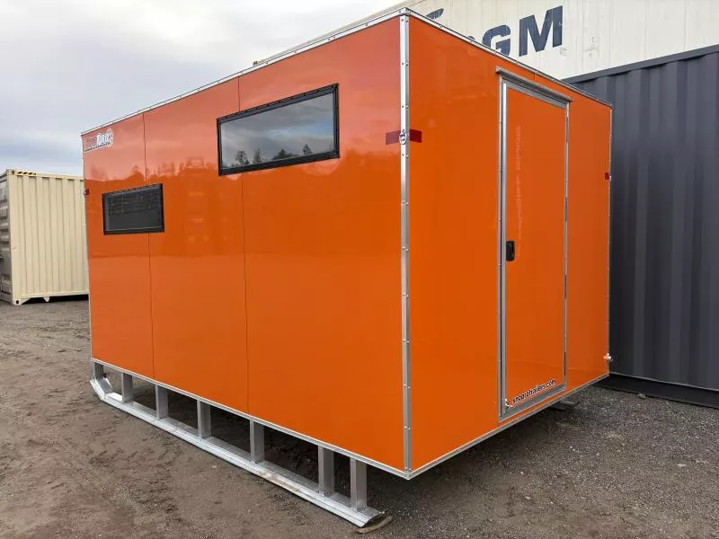 2026 SnoPro Trailers 8x12 Insulated Aluminum Ice Shack w/White Interior Ceiling & Walls, Tow Hitch & Skis 
