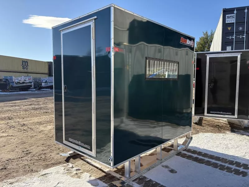 2026 SnoPro Trailers 5x8 Aluminum Ice Shack w/Tow Hitch & Skis 