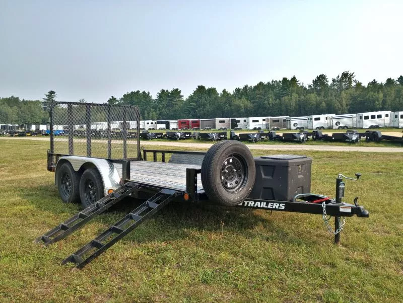 2024 PJ Trailers 7x14 7K Powder Coated Open Utility w/ATV Side Load Ramps, Electric Winch w/Solar Charger, E-Track, Spare Tire & Mount