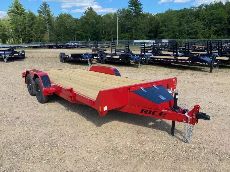 2026 Rice Trailers 7x18 Powder Coated 7k Car Hauler w/Slide-In Ramps & Toolbox