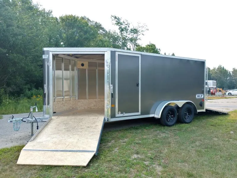 2026 E-Z Hauler XLT 7x14 Aluminum 2-Place Drive In/Out Snowmobile Trailer w/Spring Assist Ramps