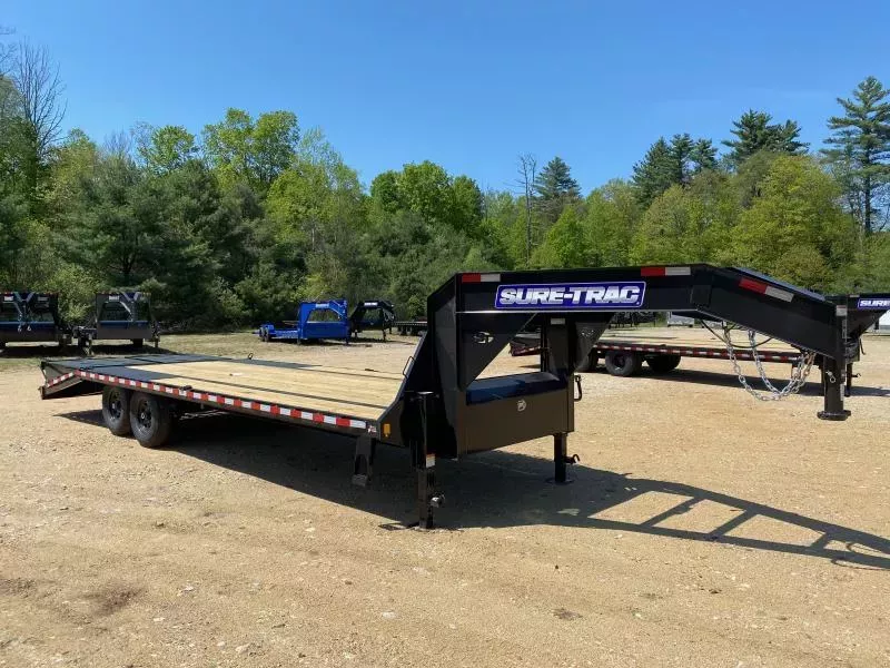 2025 Sure-Trac 8.5x20+5 Powder Coated 15K Deckover Gooseneck Equipment Trailer w/Full Width Ramps