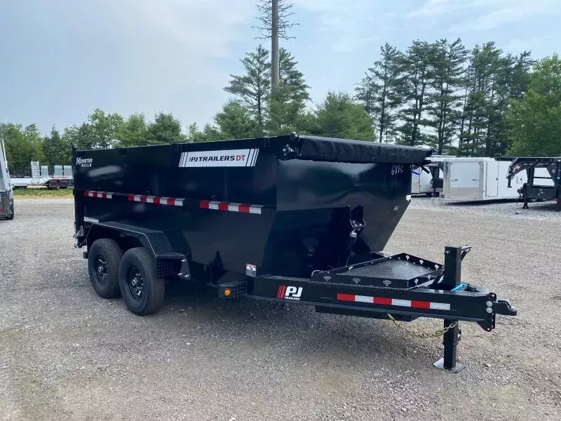 2026 PJ Trailers 7x14 Powder Coated 15.4K High Side Telescopic Dump Trailer w/Tarp Kit & Ramps