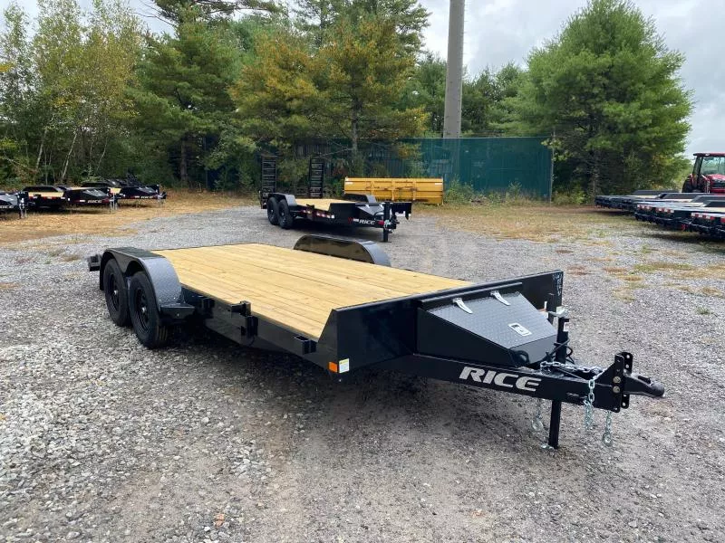 2026 Rice Trailers 7x18 Powder Coated 7K LowPro Car Hauler w/Slide In Ramps & Toolbox