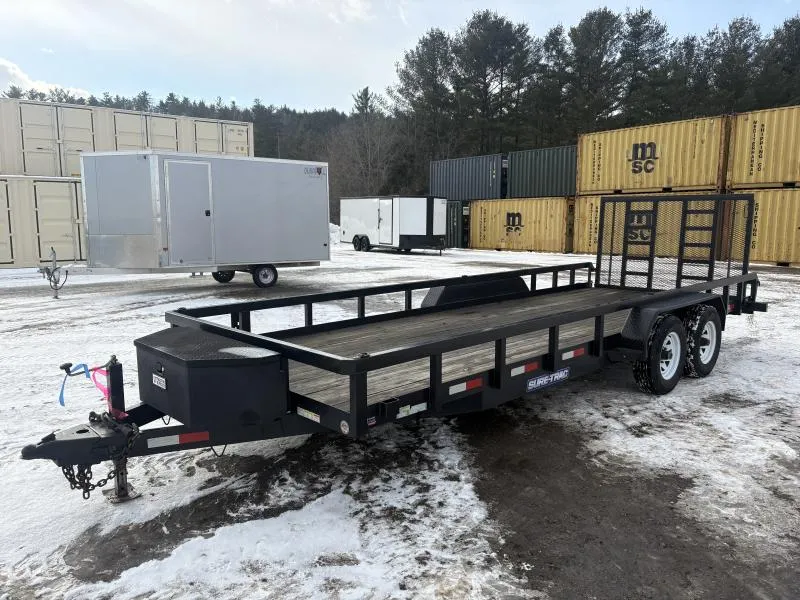 2018 Sure-Trac 7x20 Powder Coated Tube Top Utility Trailer w/ Rear Ramp Gate & Storage Box Utility Trailer