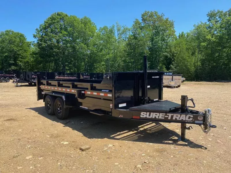 2026 Sure-Trac Pro Series HD 7x16 Telescopic 15.4K Dump Trailer w/Tarp Kit & Ramps