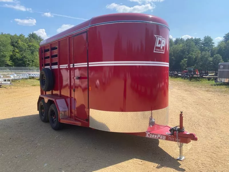 2025 CornPro 7x14 Steel 7K Slant Load Horse Trailer w/Extra Height & Rubber Bumpers