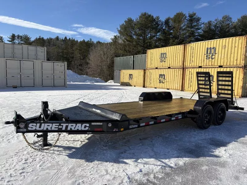 2026 Sure-Trac 7x20 17.6K Powder Coated Pro Series Equipment Trailer w/D-Rings, Toolbox, & Spare Tire Carrier