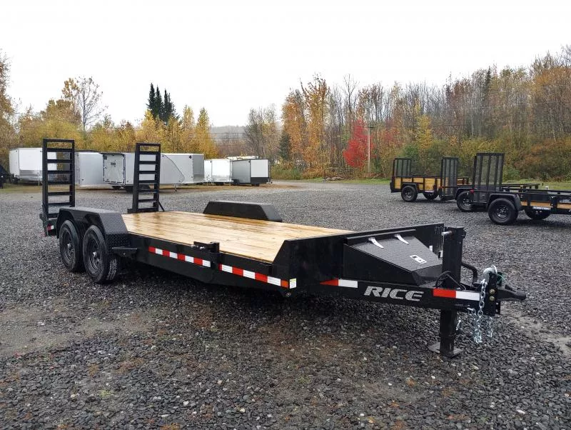 2026 Rice Trailers 7x20 10K Powder Coated Equipment Trailer w/Stand-Up Ramps, Toolbox, Spare Tire Mount