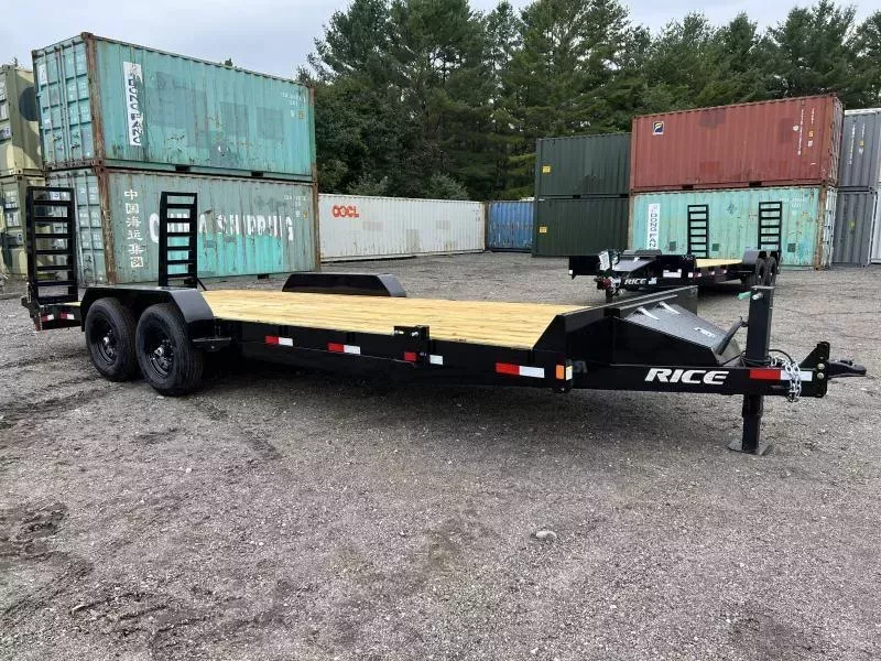 2025 Rice Trailers 7x22 14K Powder Coated Equipment Trailer w/Stand-Up Ramps, Toolbox, D-Rings.