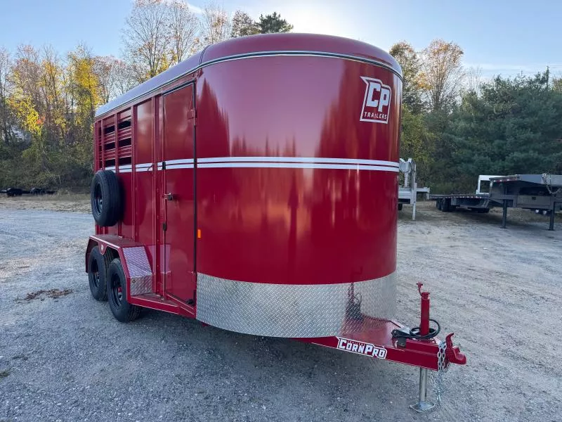 2025 CornPro 7x14 Steel 7K Slant Load Horse Trailer w/Extra Height & Rubber Bumpers