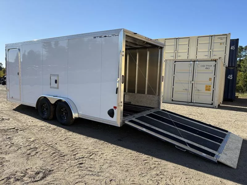 2026 Stealth Trailers 7.5x18 3-Place Aluminum Enclosed Snowmobile Trailer w/Trax Mats, Ski Guides & Fuel Door 