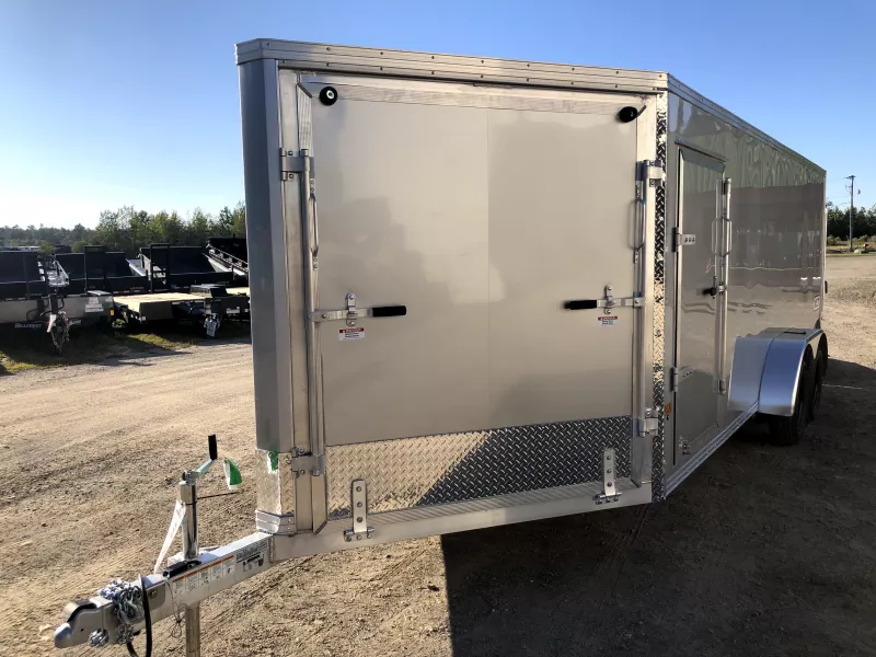 2026 E-Z Hauler XLT 7x18 Aluminum 3-Place Drive In/Out Snowmobile Trailer w Spring Assist Ramps. 1930 lbs.