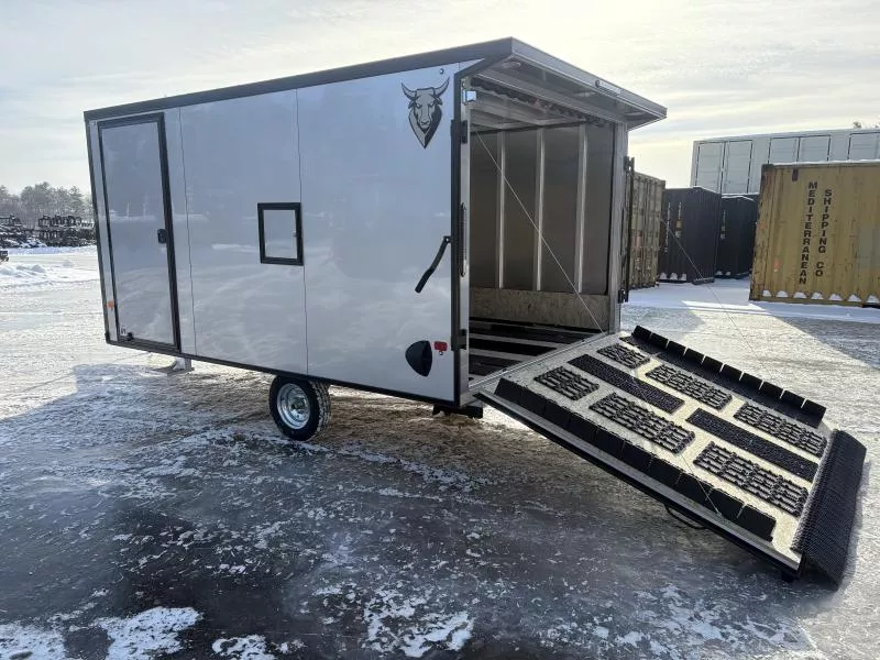 2026 Durabull Trailers 101x12 2-Place Aluminum Multisport Snowmobile Trailer w/Rear Spoiler w/Load Lights, Galvanized Package, Multisport Package & Blackout Package Snowmobile Trailer