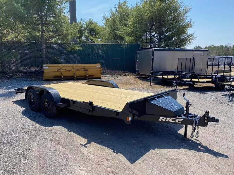 2026 Rice Trailers 7x18 Powder Coated 7K LowPro Car Hauler w/Slide In Ramps & Toolbox