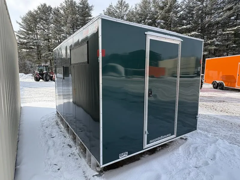 2026 SnoPro Trailers 8x12 Insulated Aluminum Ice Shack w/White Interior Ceiling & Walls, Tow Hitch & Skis