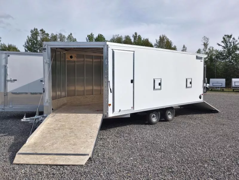 2026 Mission 101x18 Aluminum 3-Place Drive In/Out Deckover w/Canopy, Fuel Doors, Spring Assist Ramps
