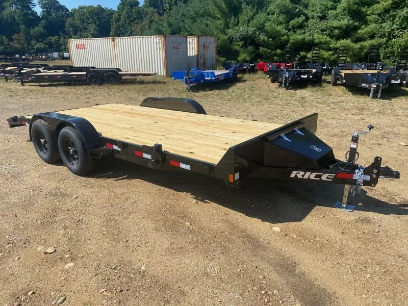 2026 Rice Trailers 7x18 Powder Coated 10k Car Hauler w/Slide In Ramps