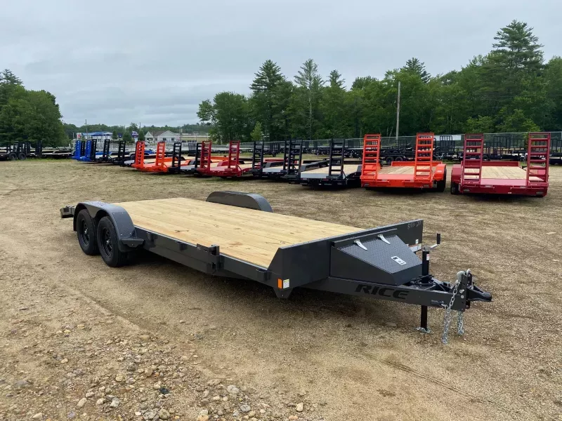 2025 Rice Trailers 7x20 Powder Coated 7k LowPro Car Hauler w/Toolbox & Slide In Ramps