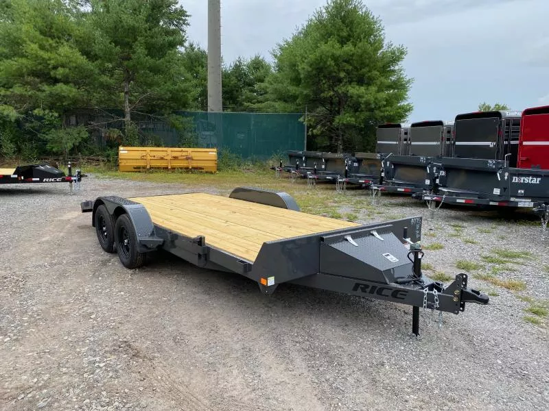2025 Rice 7x18 Powder Coated 7K LowPro Car Hauler w/Toolbox & Slide-In Ramps