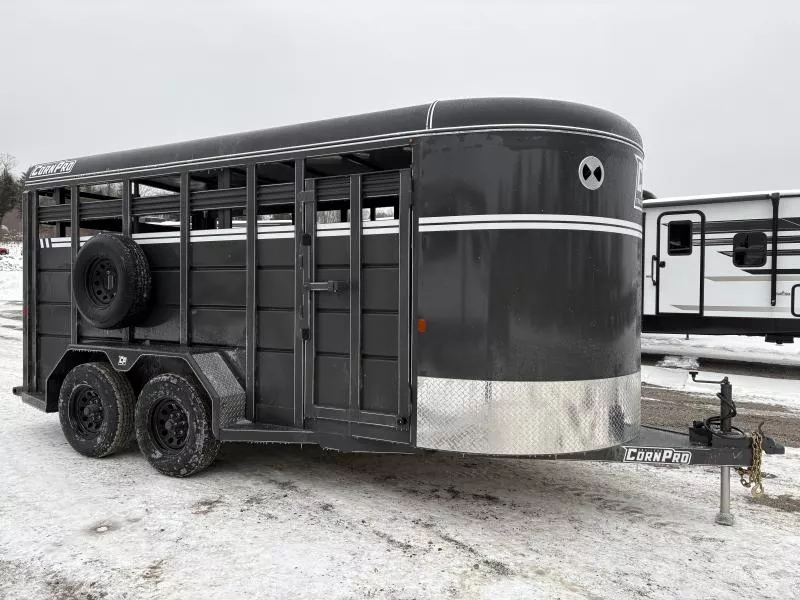 2026 CornPro 7x16 Steel 10K Livestock Trailer w/Center Divider & Combo Gate