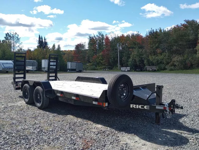 2023 Rice Trailers 7x18 10K Powder Coated Equipment Equipment Trailer w/Stand-Up Ramps, Toolbox, Spare Tire & Mount