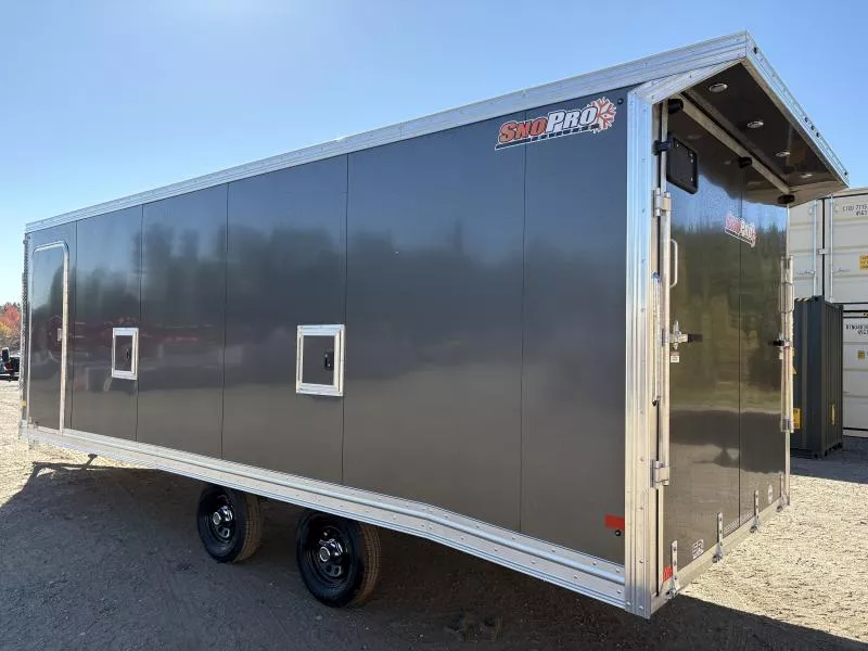 2026 SnoPro Trailers 101x22 Aluminum 4-Place Drive In-Out Snowmobile Trailer w/Rear Door Canopy w/Lights, Tapered Ramp Doors, Galvanized Axles, Fuel Door & Premium Light Package 