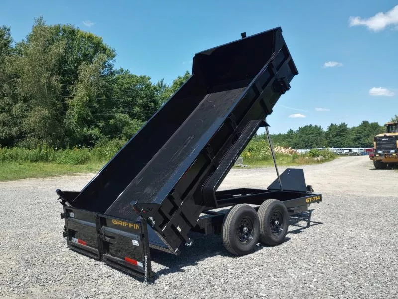2025 Griffin Trailers 7x14 14K Powder Coated Telescopic Dump w/2-Way Spreader Gate, Stowable Ramps, Rear Stabilizer Jacks