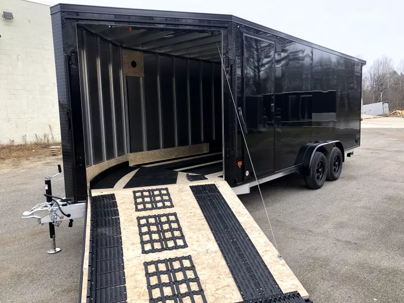 2026 Durabull Trailers 7.5x18 Aluminum 3-Place Inline Snowmobile Trailer w/Track Mats/Ski Guides.