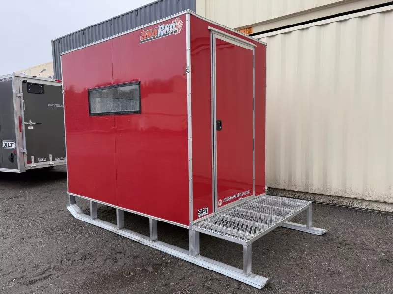 2026 SnoPro Trailers 5x8 Insulated Aluminum Ice Shack w/Solar Panel Package, Aluminum Platform Deck,White Interior Ceiling & Walls, Tow Hitch & Skis 