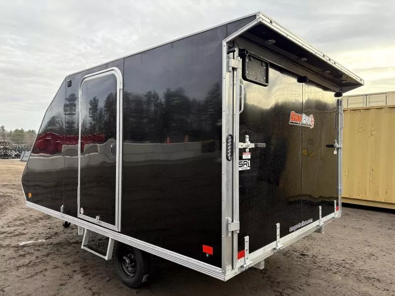 2026 SnoPro Trailers 101x12 2-Place Aluminum Hybrid Snowmobile Trailer w/Rear Door Canopy w/Lights & Tapered Ramp Door 