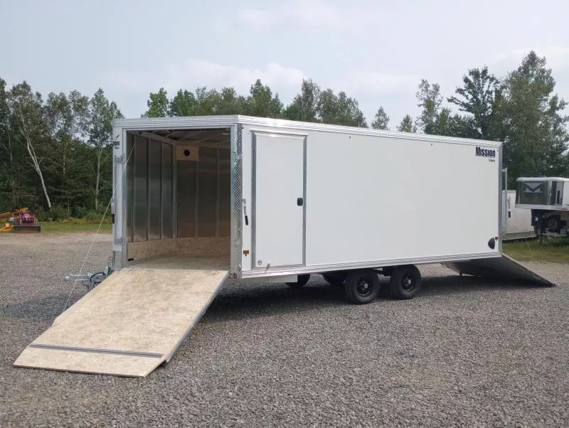 2026 Mission 101x18 Aluminum 3-Place Drive In/Out Deckover w/Spring Assist Ramps, Aluminum Wheels